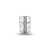 Silver clip with clear cubic zirconia and white enamel