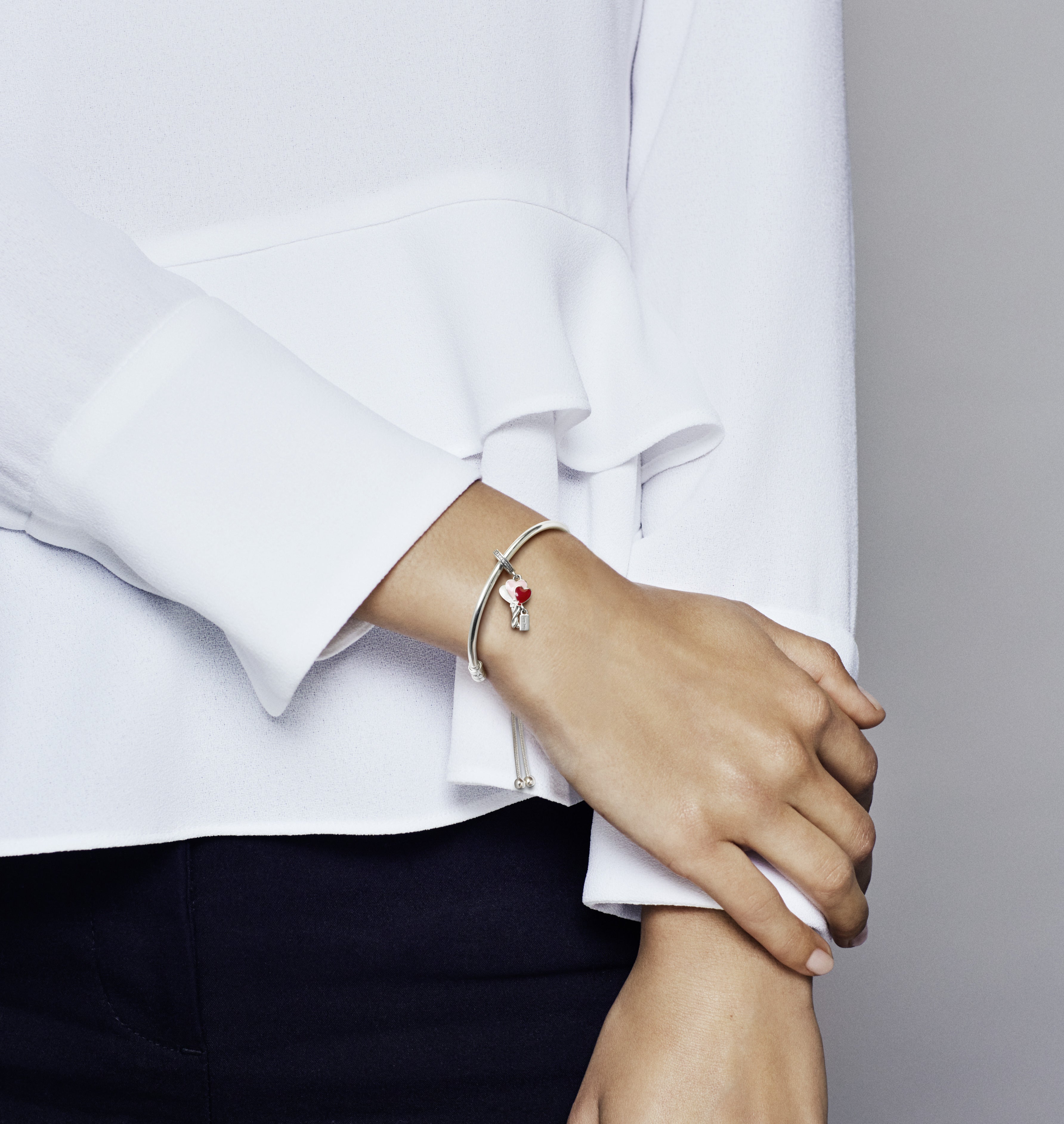 Pandora Moments Balloons silver dangle with clear cubic zirconia, shimmering silver, pink and red enamel