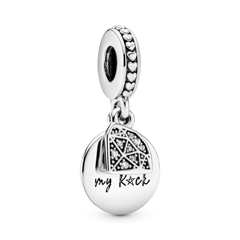 Youre my rock silver dangle with clear cubic zirconia