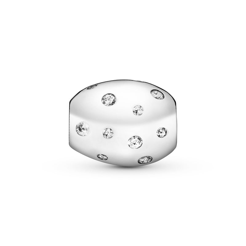Coffee bean shell silver charm with clear cubic zirconia