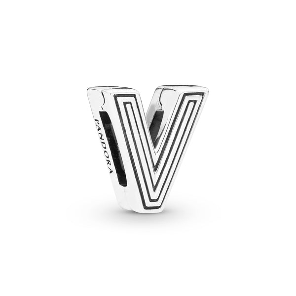 Pandora Reflexions letter V silver clip charm