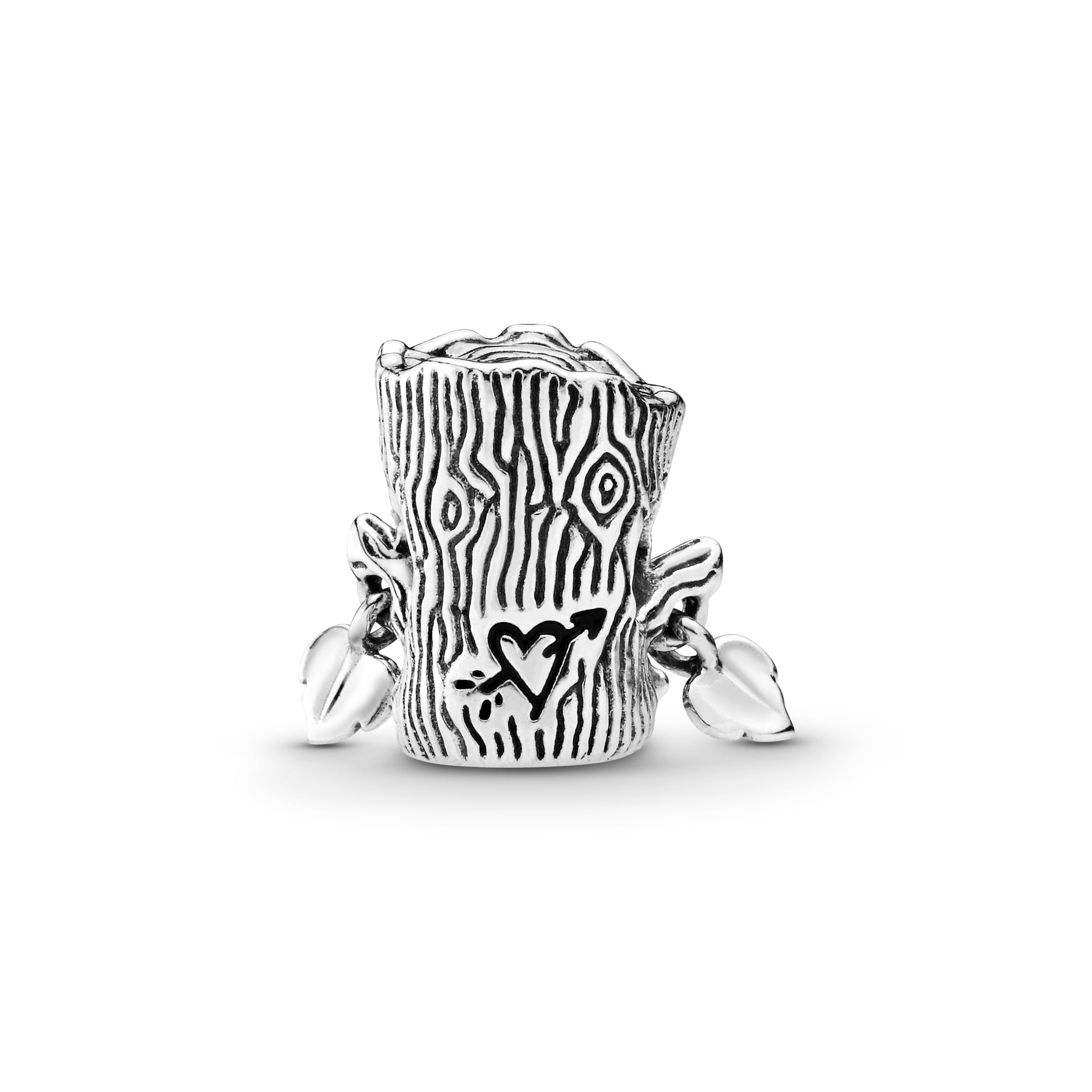 Tree stump sterling silver charm with royal green crystal and black enamel