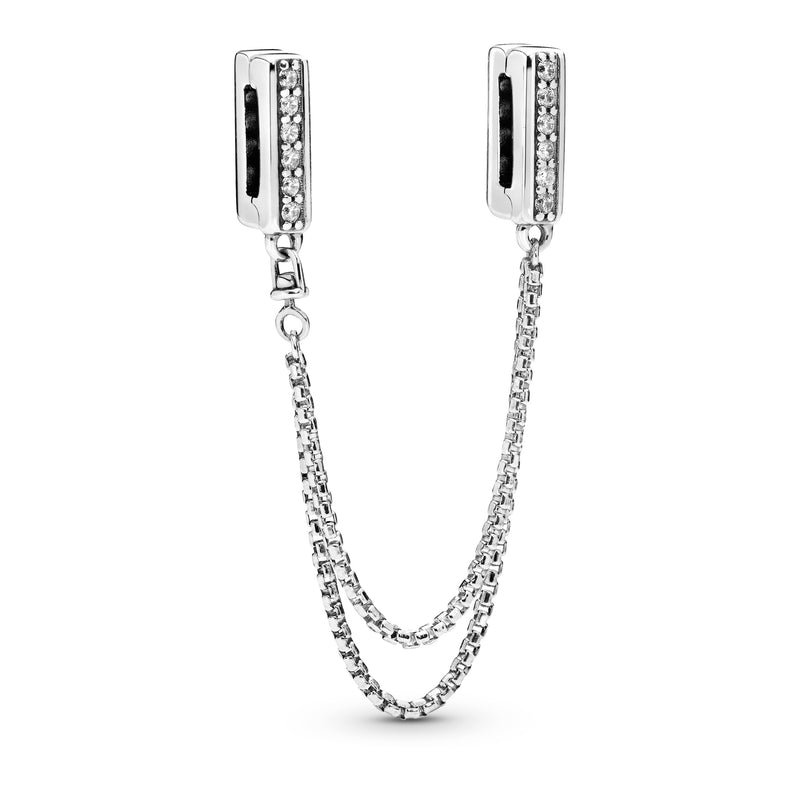 Sterling silver safety chain with clear cubic zirconia