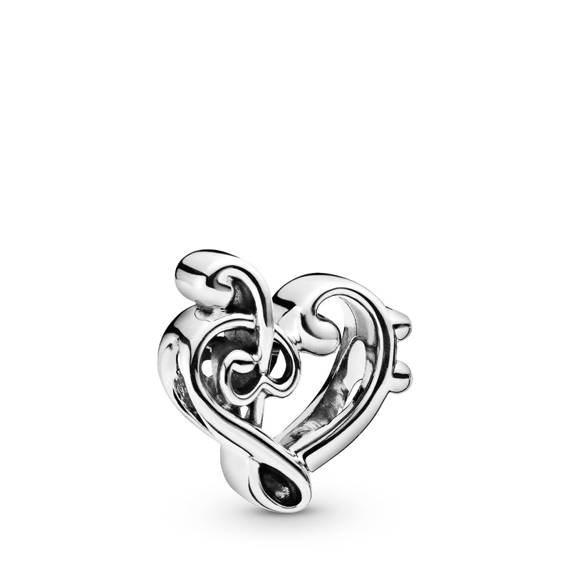 Heart treble clef sterling silver charm