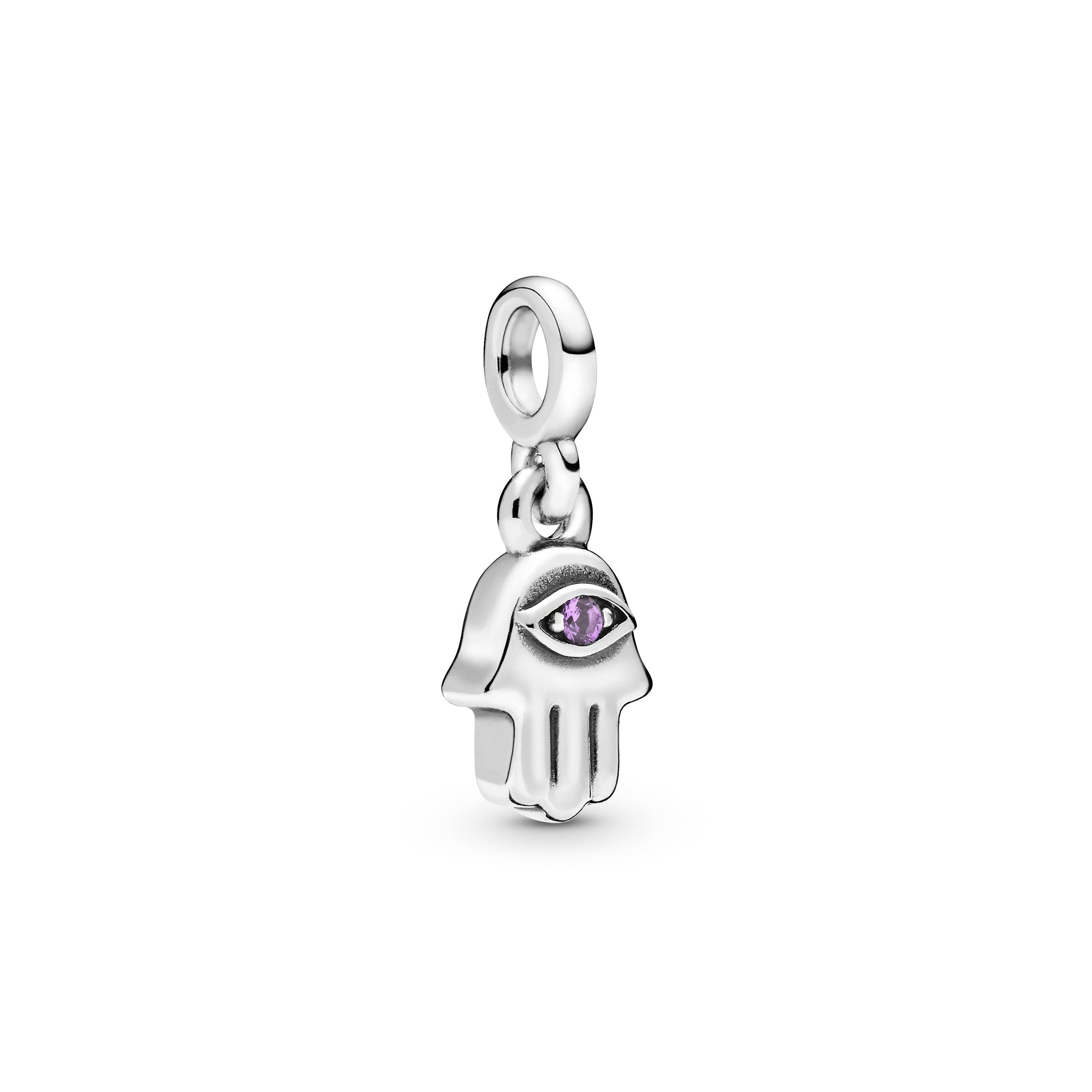 Pandora Me Hand sterling silver dangle charm with royal purple crystal