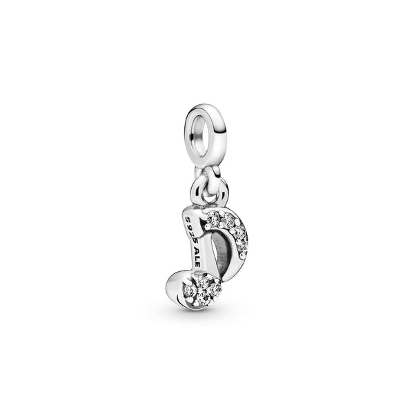 Musical note sterling silver dangle charm with clear cubic zirconia