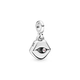 Lips sterling silver dangle charm with pink cubic zirconia