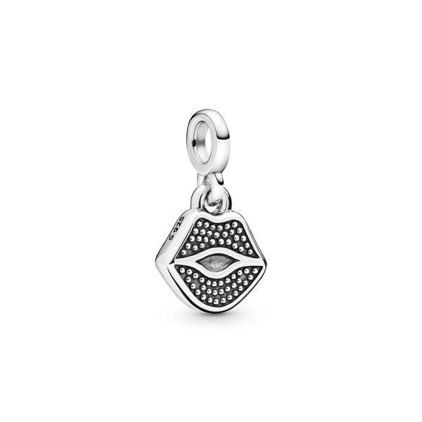 Lips sterling silver dangle charm with pink cubic zirconia