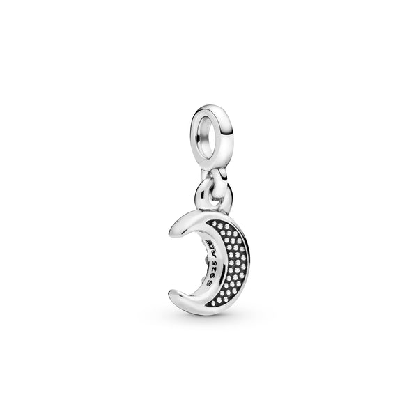 Crescent moon sterling silver dangle charm with true blue crystal