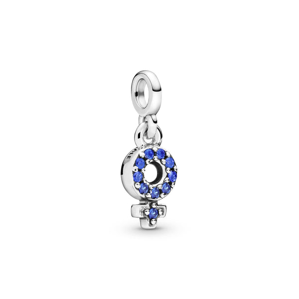Female symbol silver dangle with true blue crystal