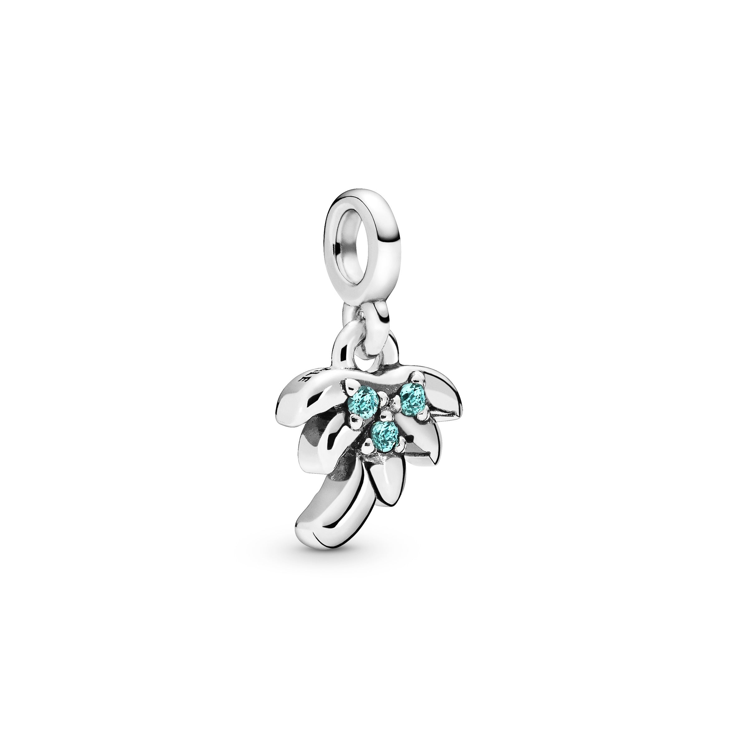 Pandora Me Palm tree sterling silver dangle charm with aqua green crystal