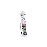 Rainbow sterling silver dangle charm with royal green, cerise, true blue and limelight yellow crystal