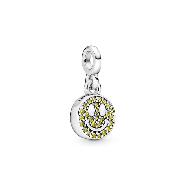 Smiley sterling silver dangle charm with limelight yellow crystal