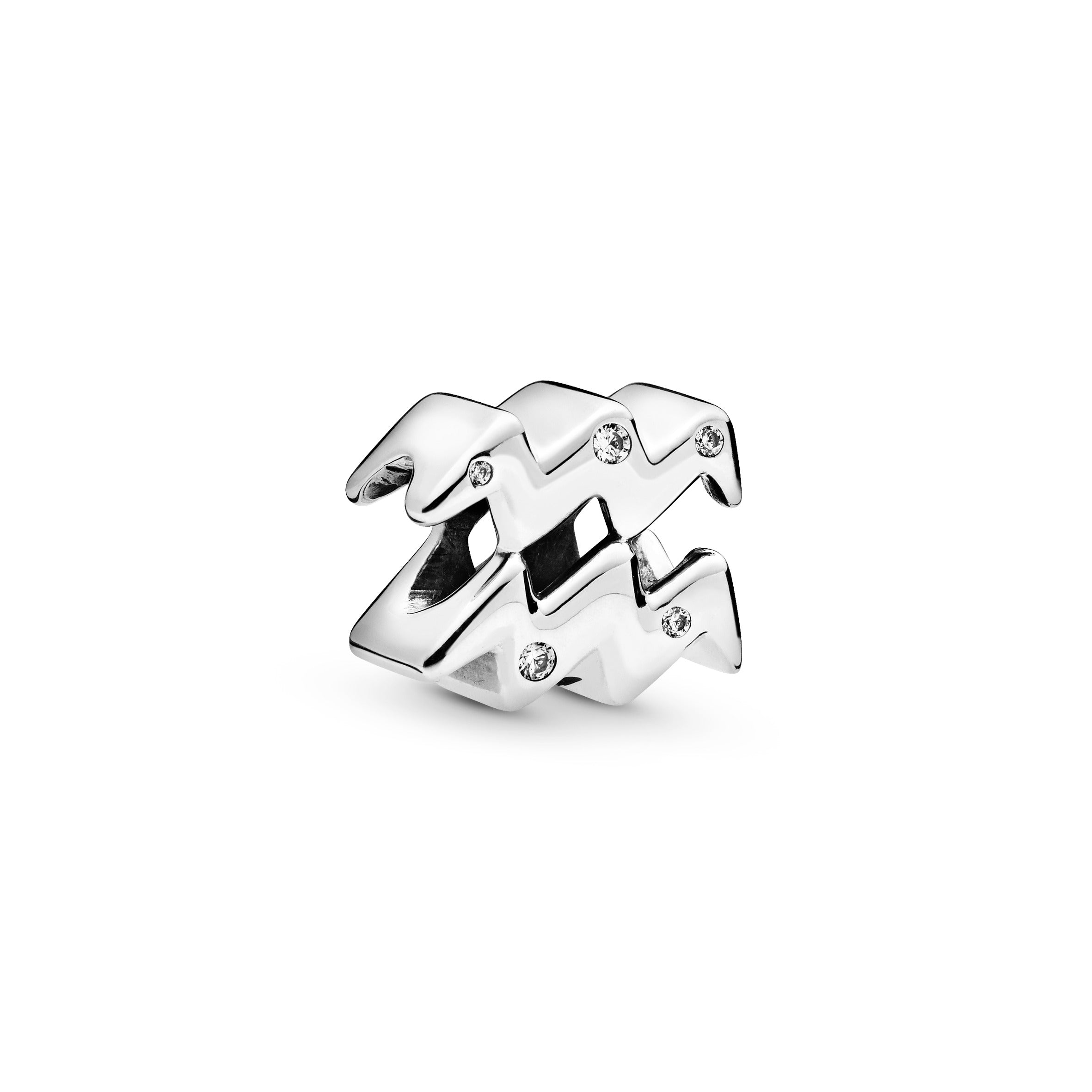 Aquarius sterling silver charm with clear cubic zirconia