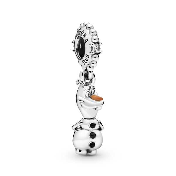 Disney Olaf sterling silver dangle with clear cubic zirconia, black and orange enamel