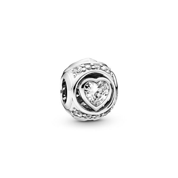 Heart sterling silver charm with clear cubic zirconia