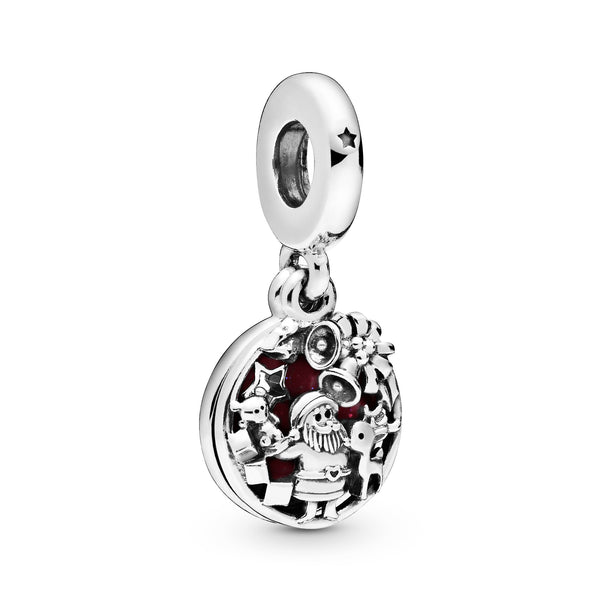 Santa Claus sterling silver dangle with shimmering burgundy enamel