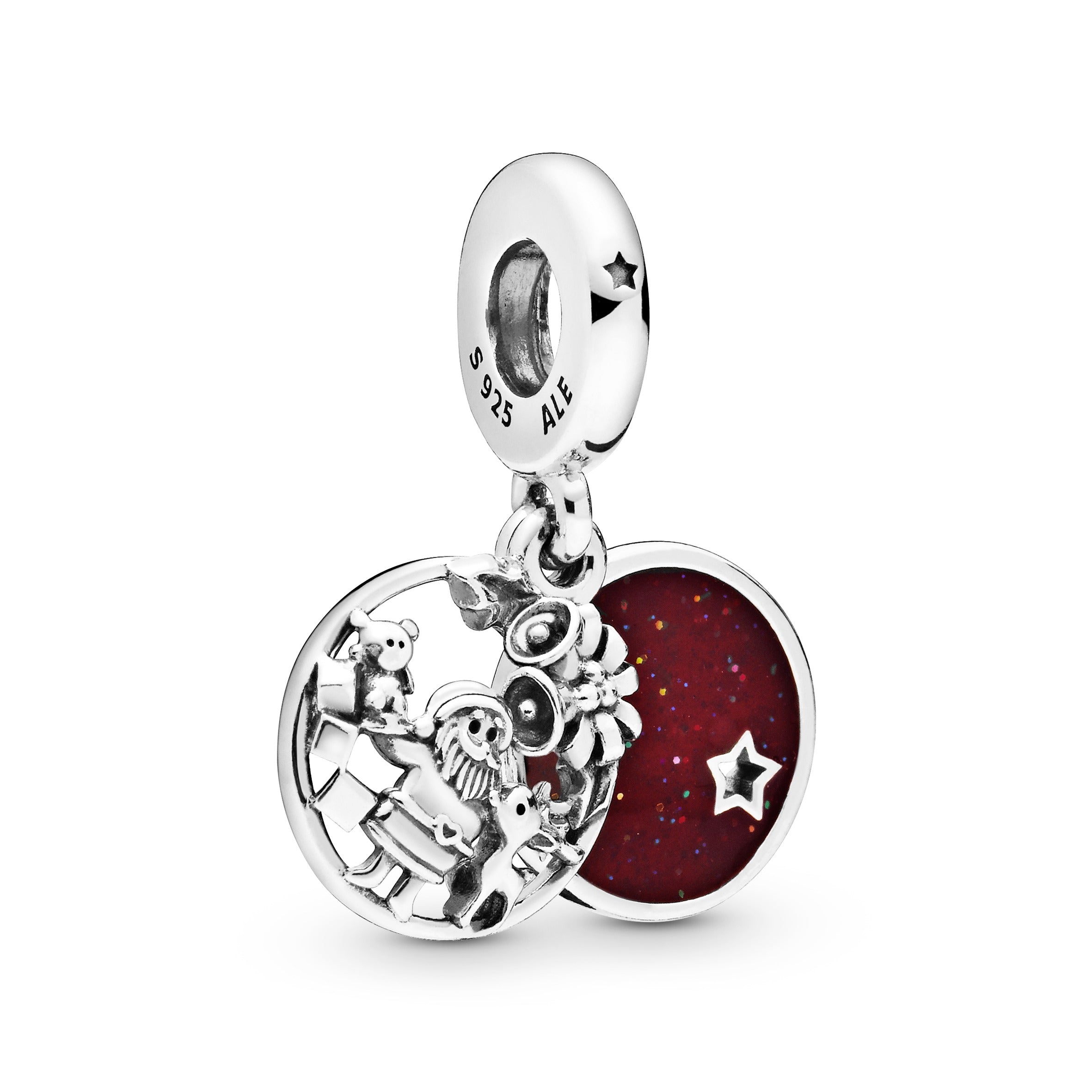 Santa Claus sterling silver dangle with shimmering burgundy enamel