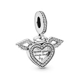 Heart and wings sterling silver dangle with clear cubic zirconia