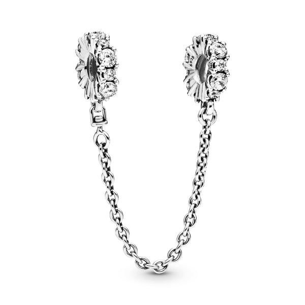 Sterling silver safety chain with clear cubic zirconia