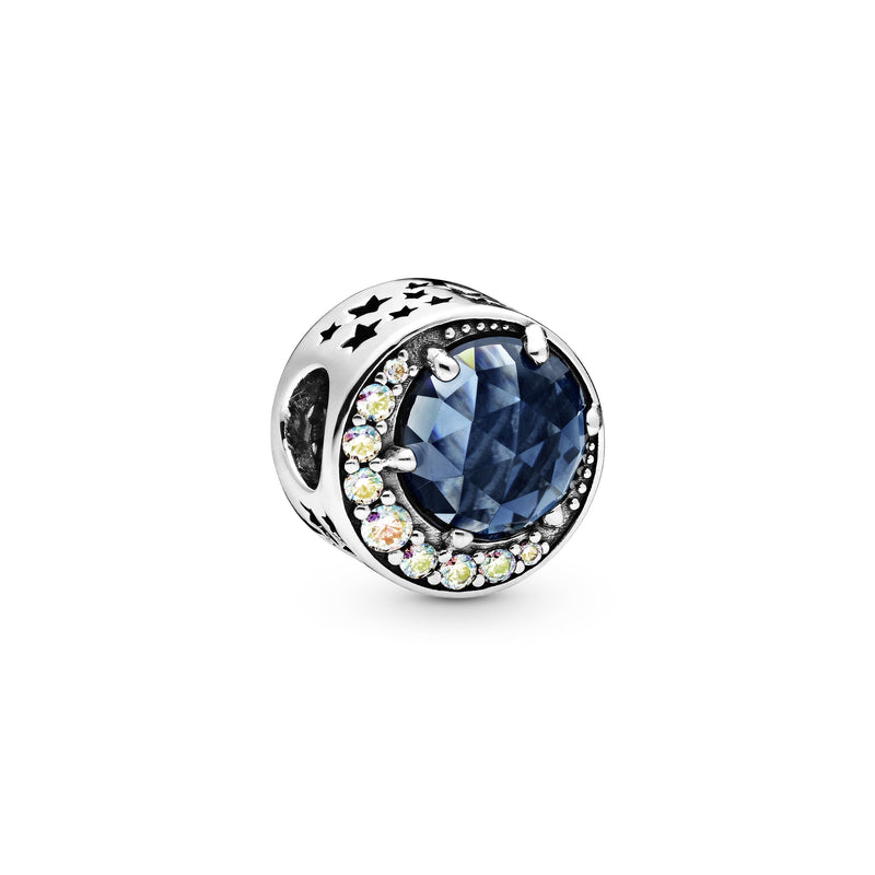 Sterling silver charm with moonlight blue crystal and Aurora borealis clear cubic zirconia