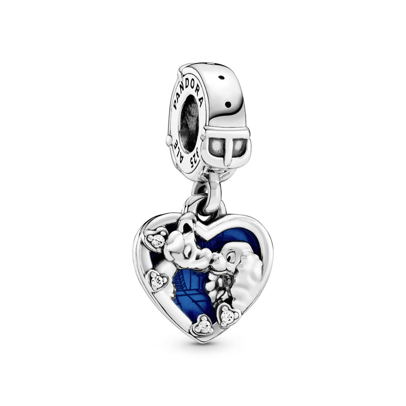 Disney Lady and the Tramp sterling silver dangle with clear cubic zirconia and shimmering blue enamel