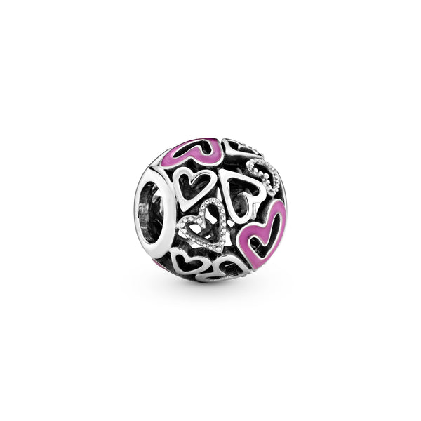 Hearts sterling silver charm with pink enamel