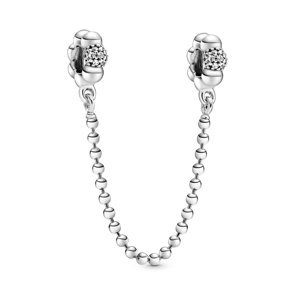 Sterling silver safety chain with clear cubic zirconia