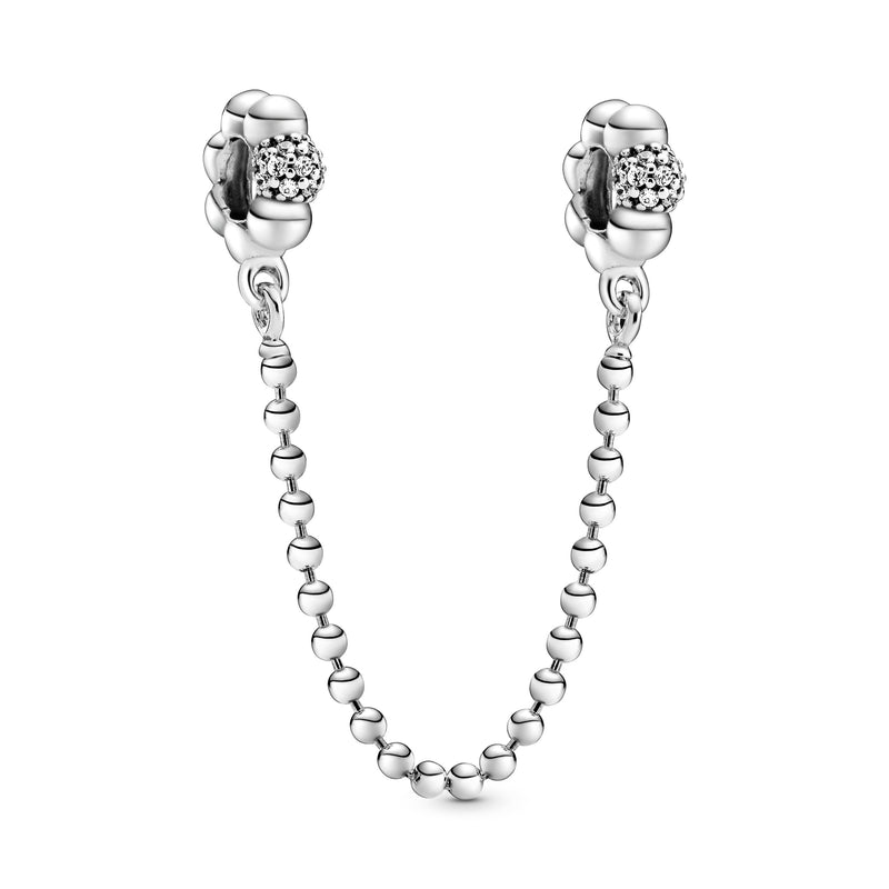 Sterling silver safety chain with clear cubic zirconia