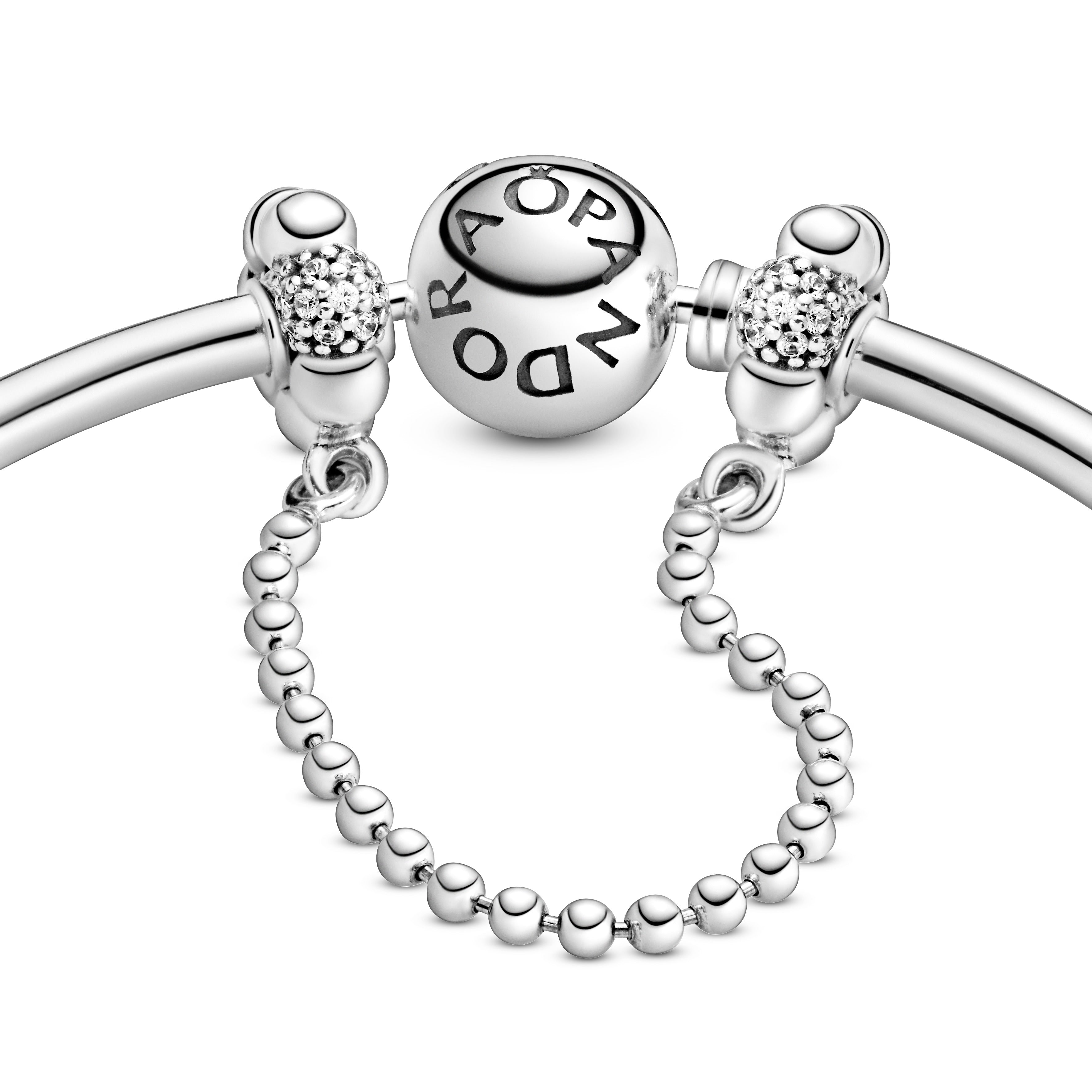 Sterling silver safety chain with clear cubic zirconia