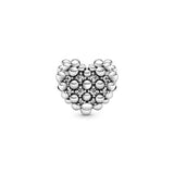 Beaded heart sterling silver charm with clear cubic zirconia