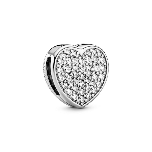 Heart sterling silver clip charm with clear cubic zirconia