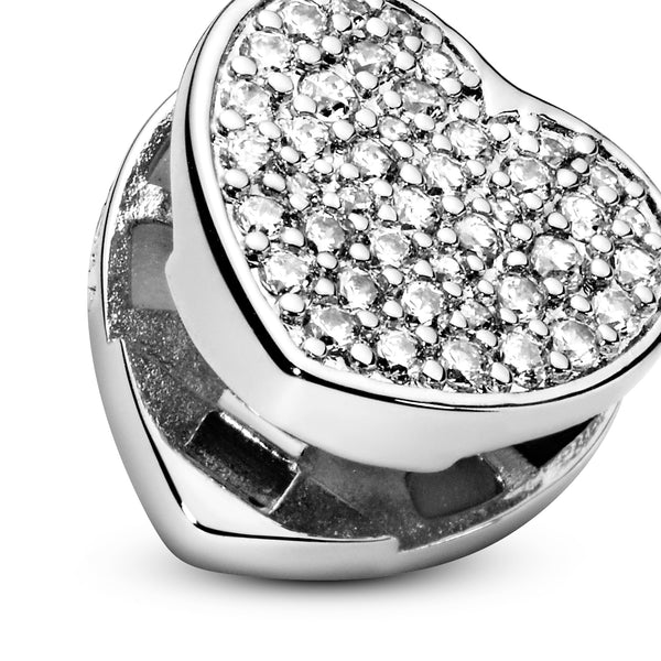 Heart sterling silver clip charm with clear cubic zirconia