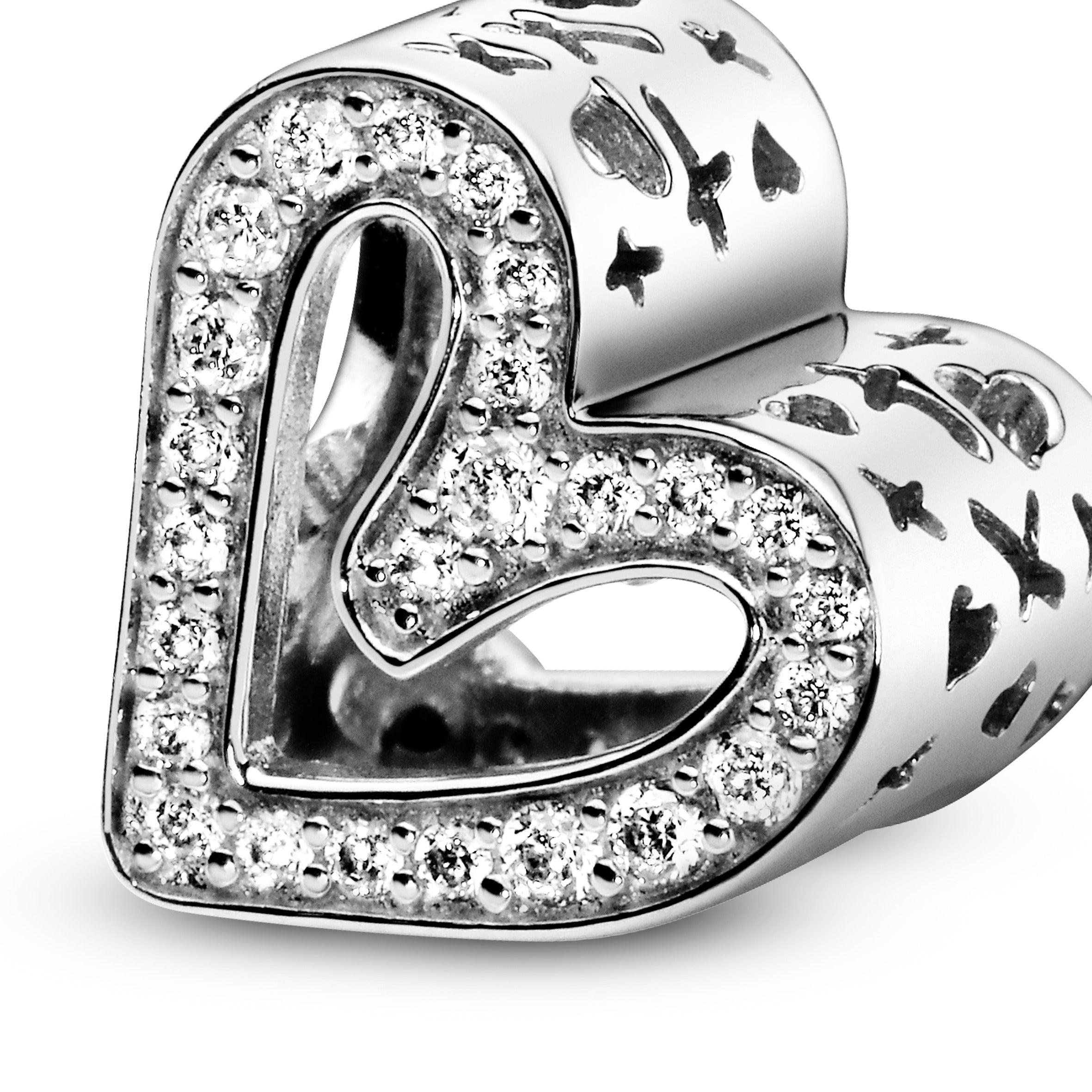 Heart sterling silver charm with clear cubic zirconia