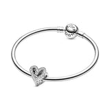 Heart sterling silver charm with clear cubic zirconia