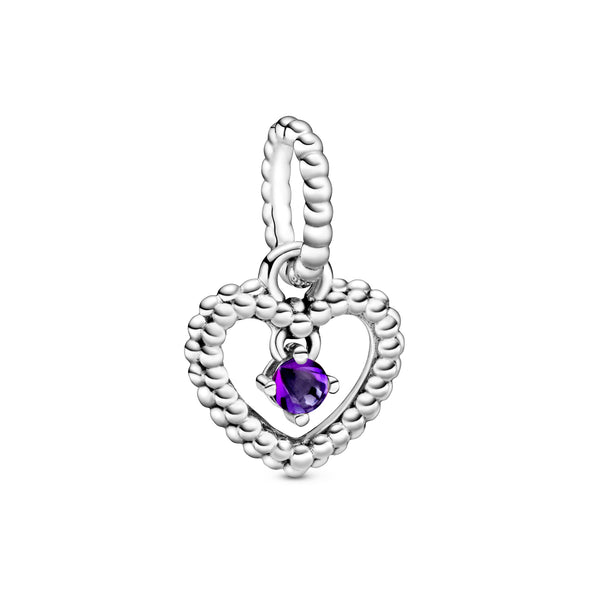 Heart sterling silver dangle with purple crystal