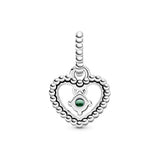 Heart sterling silver dangle with rainforest green crystal