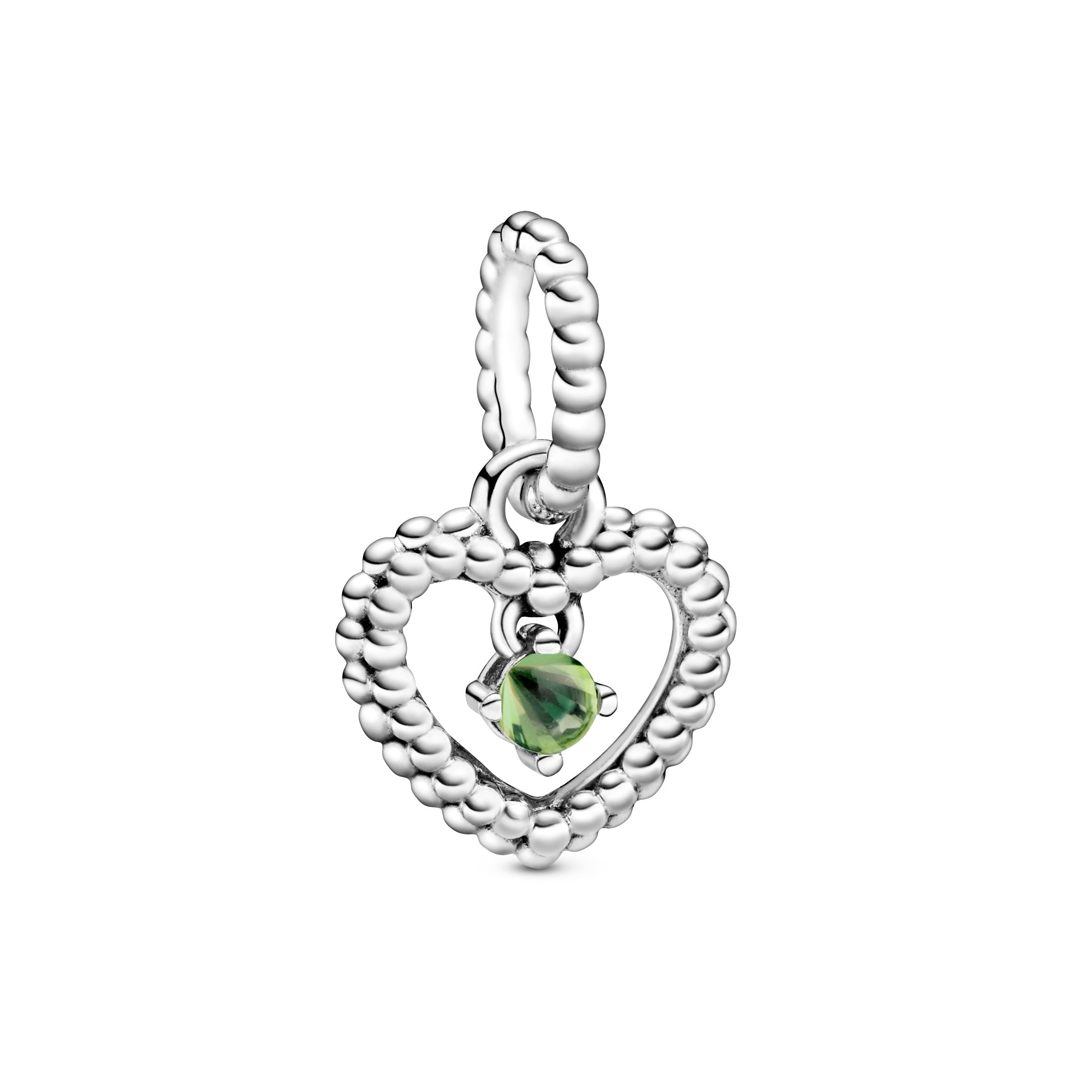 Heart sterling silver dangle with spring green crystal