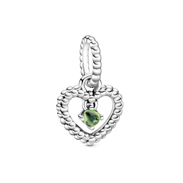 Heart sterling silver dangle with spring green crystal