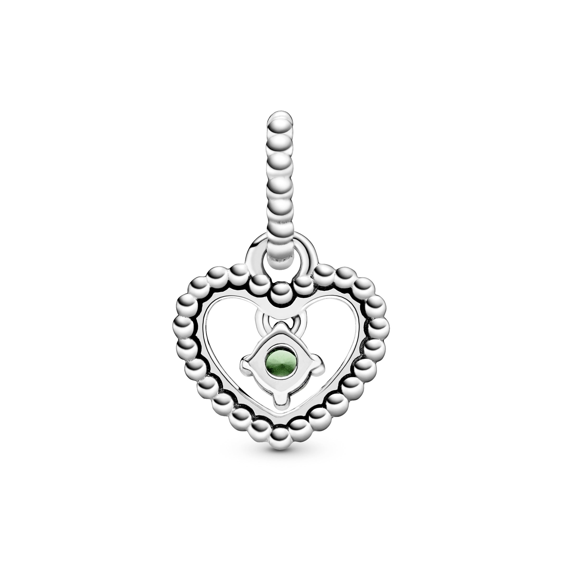 Heart sterling silver dangle with spring green crystal