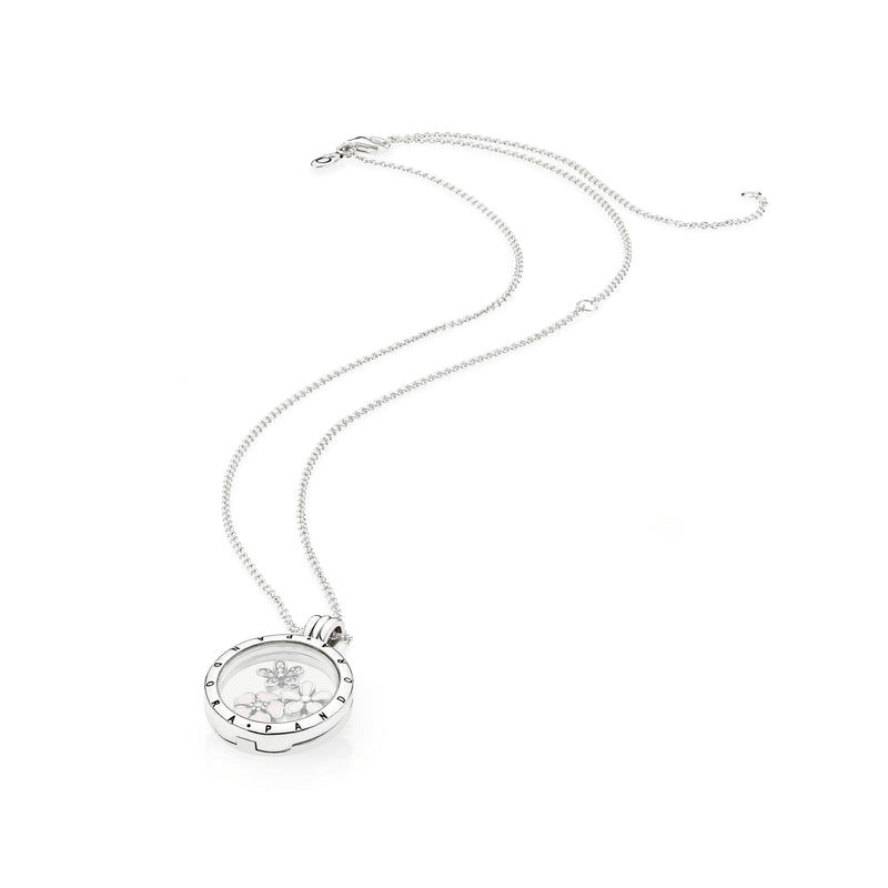 Large PANDORA floating locket silver pendant and necklace