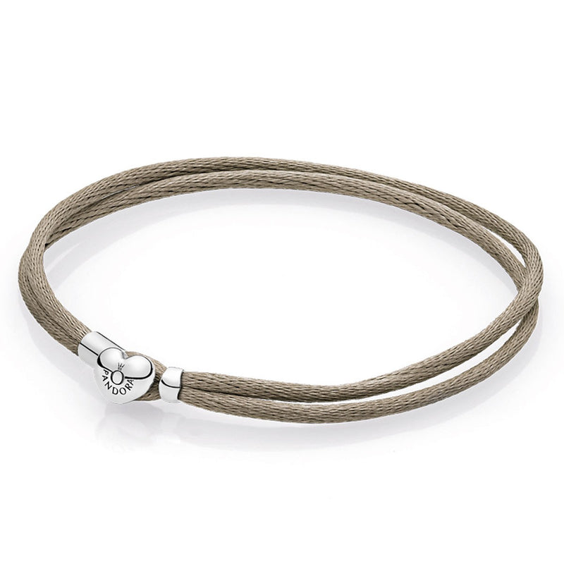 Silver double fabric cord bracelet, grey green
