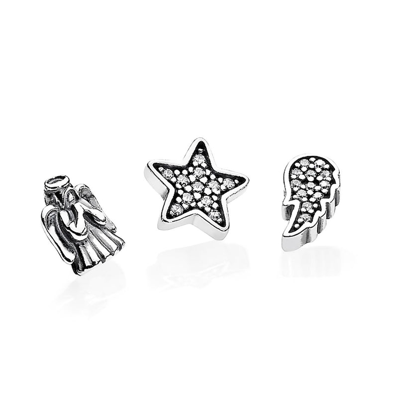 Petite elements pack in silver with angel, star with clear CZ and angel wing with clear CZ
