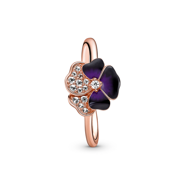 Deep Purple Pansy Flower Ring