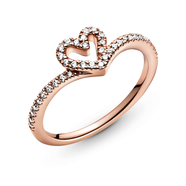 Sparkling Wishbone Heart Ring