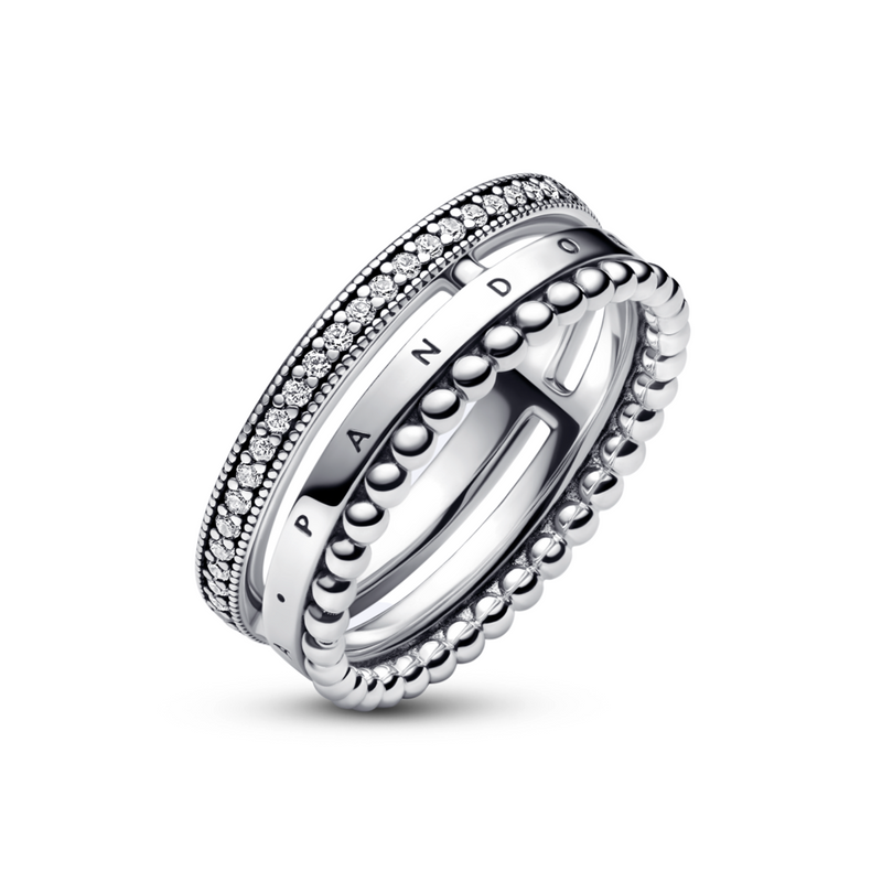 Pandora Signature Logo & Pavé Double Band Ring, Sterling silver