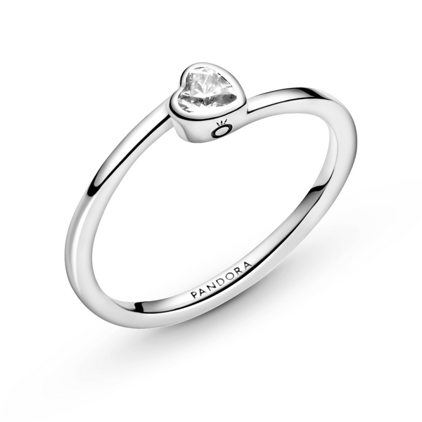 Clear Tilted Heart Solitaire Ring