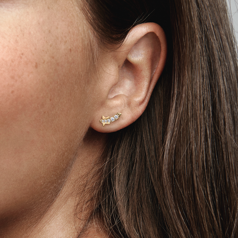 Rose Gold Plated Four Stone Climber Earrings Created With Zircondia®  Crystals by Philip Jones Jewellery