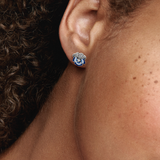 Blue Pansy Flower Stud Earrings