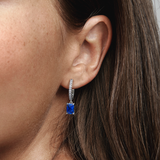 Blue Rectangular Sparkling Hoop Earrings
